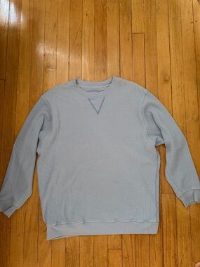 Light Blue Aerie Waffle Knit Crewneck Sweater